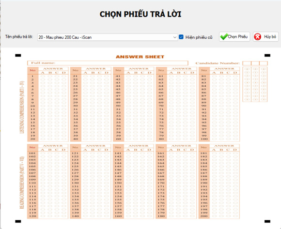 Phần mềm chấm thi trắc nghiệm TOEIC